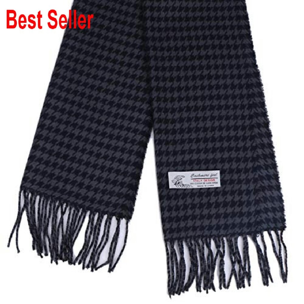 Herringbone Houndstooth Checked Pattern Cashmere … - image 3